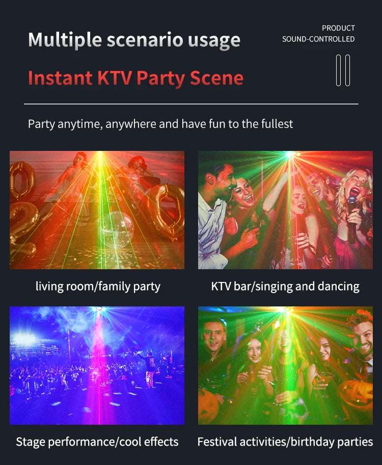 DJ Disco Laser Projection Strobe Light RGB LED Party Lights with DMX Voice Remote Control Bar Holiday Live Show Decor Lighting