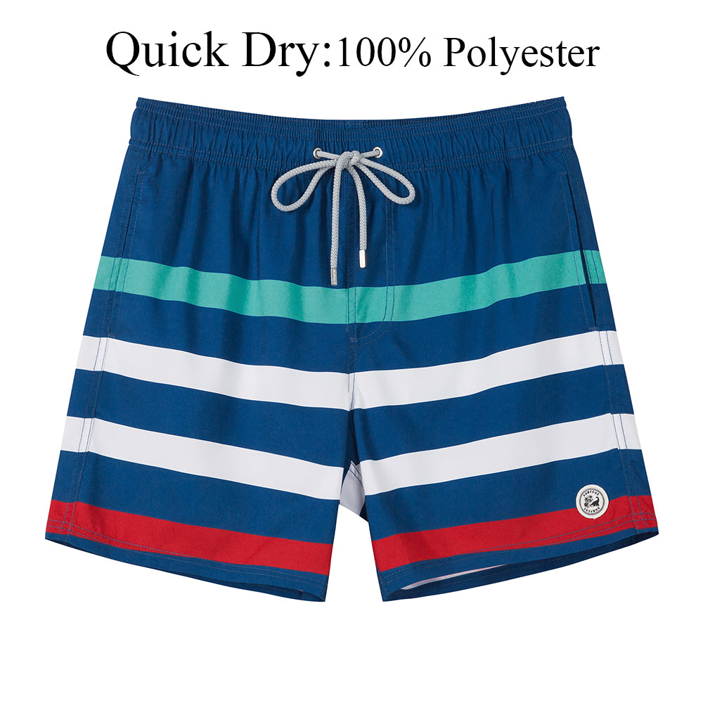 SURFCUZ Mens Swim Shorts Striped Quick Dry Beach Board Shorts with Mesh Lining Summer Male Swimwear Swimming Trunks for Men