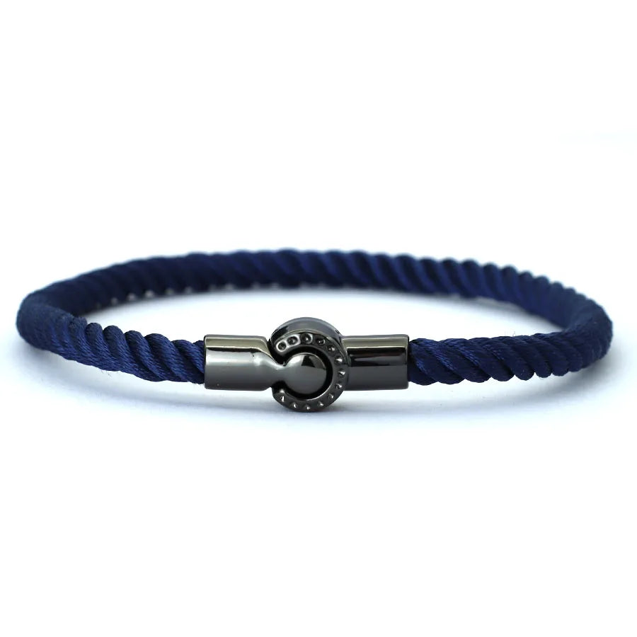 Noter New Nautical Bracelet For Men Creative Black Magnet Buckle Rope Braslet Fabric Wrap Braclet Gifts For Him Pulsera Hombre