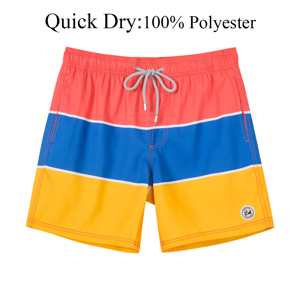 SURFCUZ Mens Swim Shorts Striped Quick Dry Beach Board Shorts with Mesh Lining Summer Male Swimwear Swimming Trunks for Men