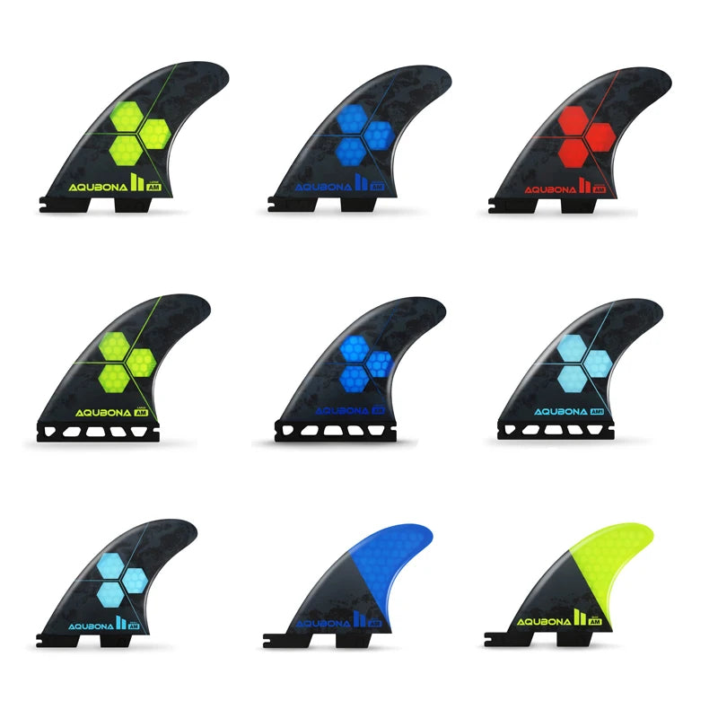AQUBONA Fiberglass Honeycomb Surfboard Fin Thruster Surf Fin or Quad Set Single Tab or Dual Tab S/M/L Size With Key and Screws