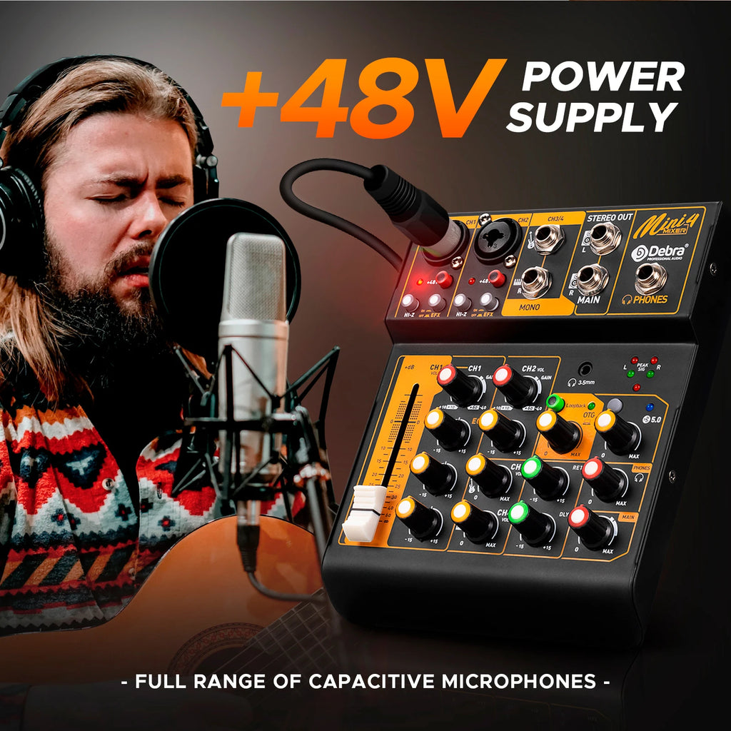 Debra Mini6 Audio Mixer DJ Console Bluetooth 5.0 OTG Reverb 48V Sound Card For Live Broadcast PC Recording