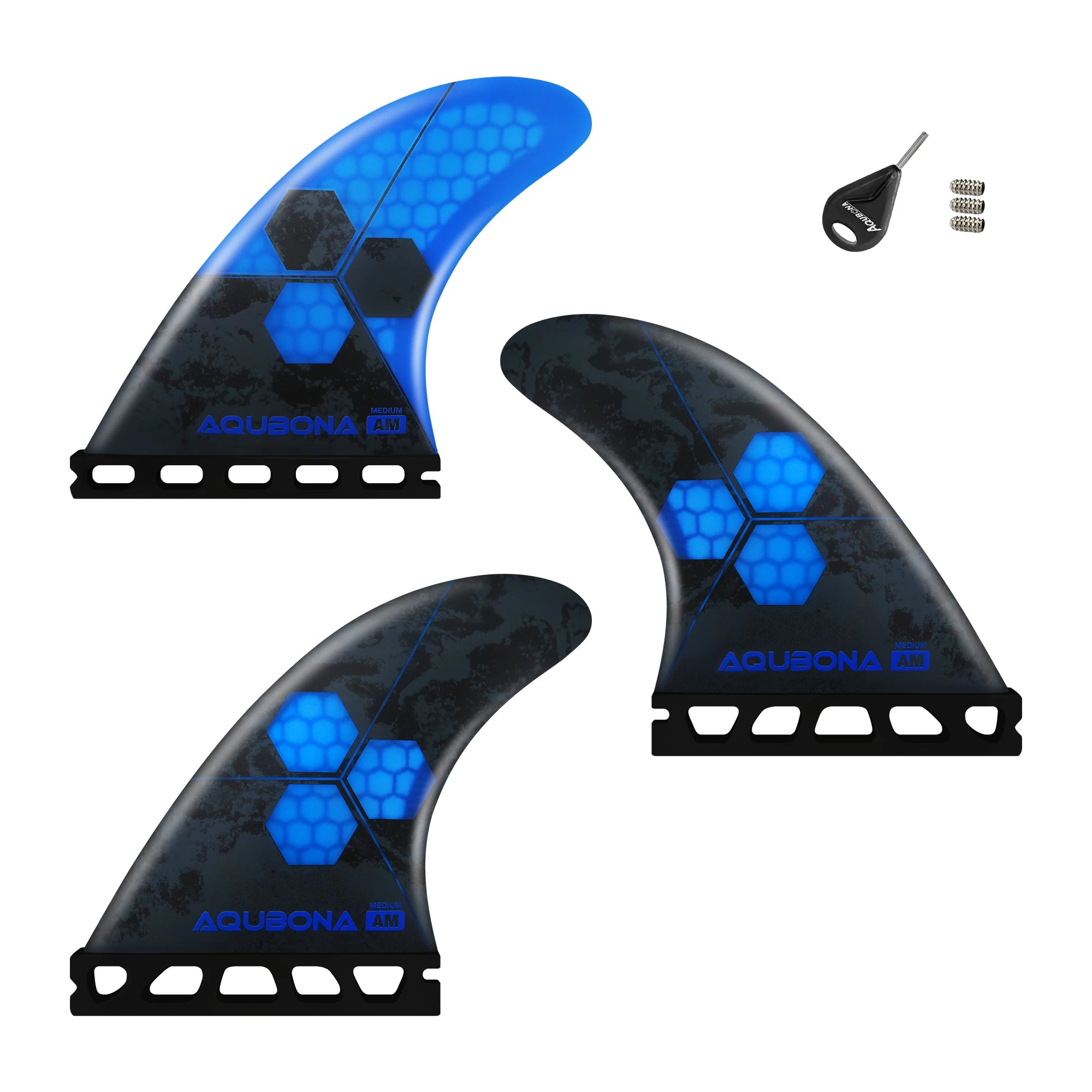 AQUBONA Fiberglass Honeycomb Surfboard Fin Thruster Surf Fin or Quad Set Single Tab or Dual Tab S/M/L Size With Key and Screws