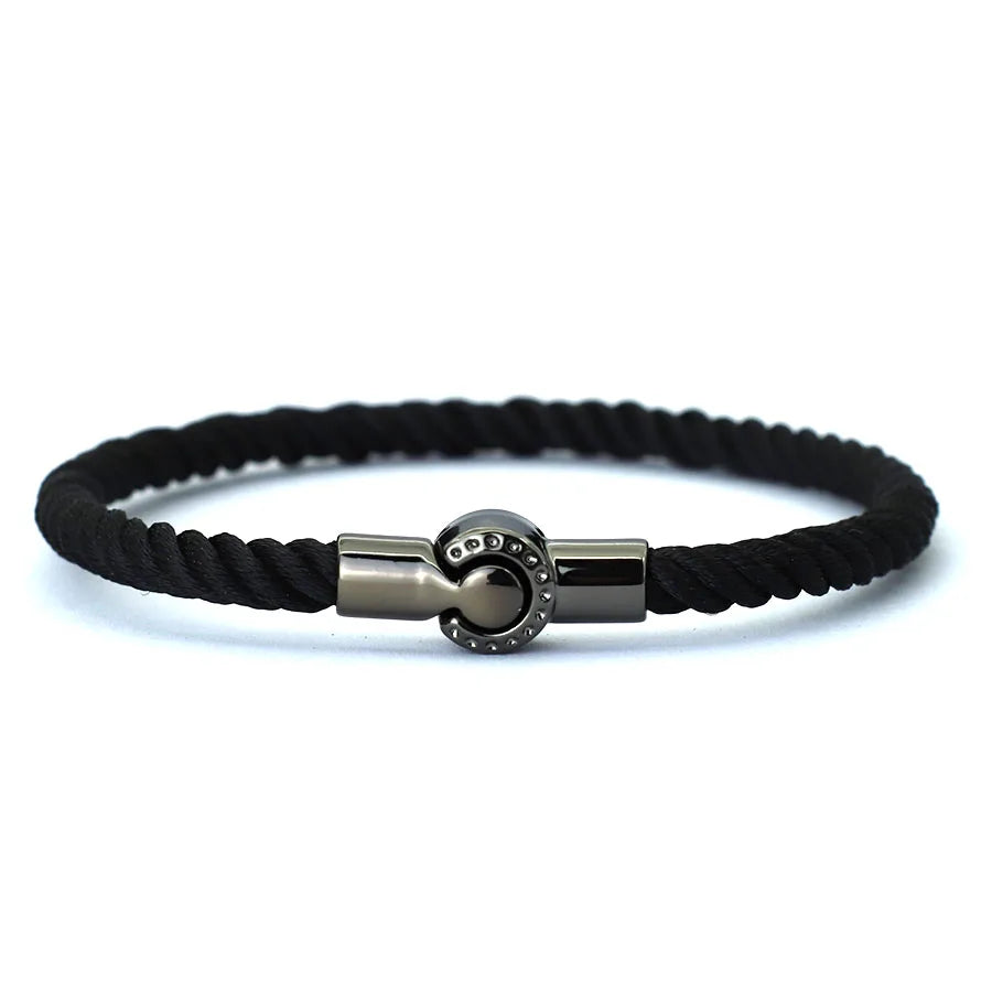 Noter New Nautical Bracelet For Men Creative Black Magnet Buckle Rope Braslet Fabric Wrap Braclet Gifts For Him Pulsera Hombre