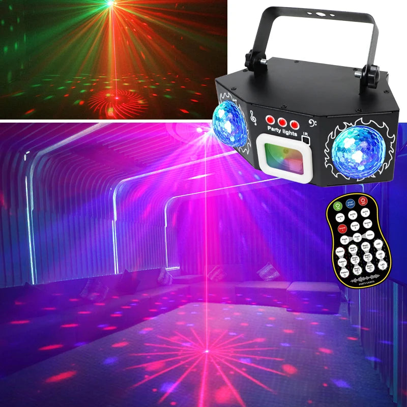 DJ Disco Laser Projection Strobe Light RGB LED Party Lights with DMX Voice Remote Control Bar Holiday Live Show Decor Lighting