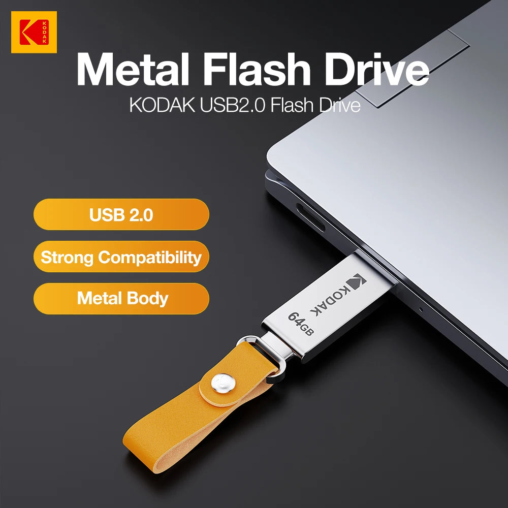 KODAK Mini USB Flash Drive USB Pendrive U Disk Memory Stick 128GB 64GB 32GB USB Storage Key for PC with Leather Band Gift