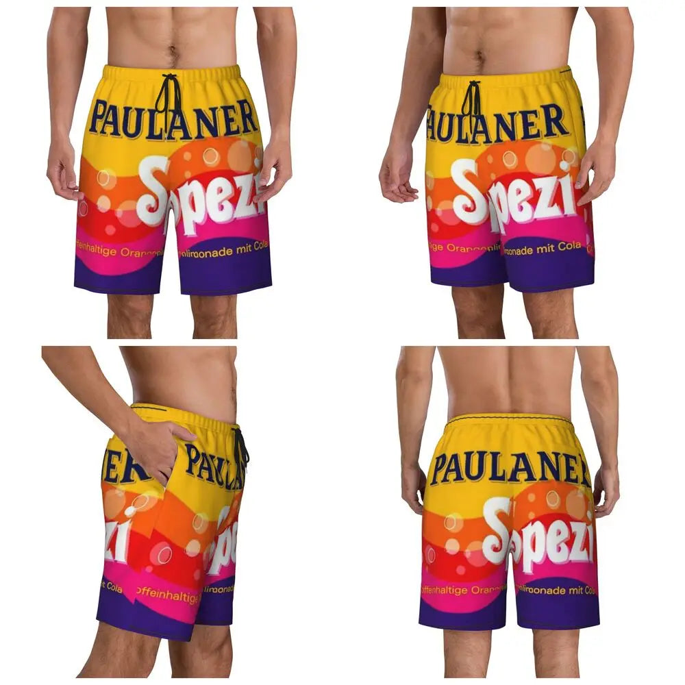Male Board Shorts Paulaner Spezi Casual Beach Trunks Germany Soda Drink Sports Fitness High Quality Plus Size Beach Short Pants