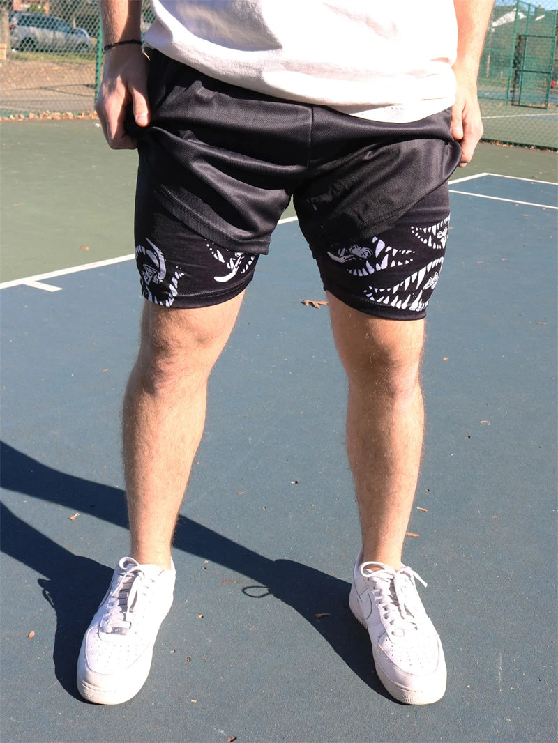 Berserk Print 2 in 1 Running Shorts for Men Gym Workout Fitness Athletic Shorts with Pockets Summer Activewear Quick Dry Stretch