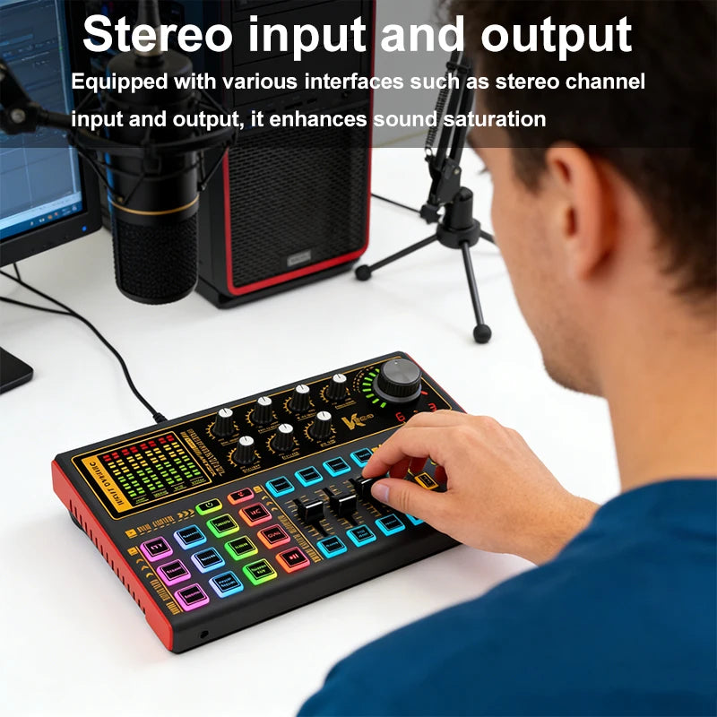 Portable device for computer and mobile live streaming, sound card, product promotion, and karaoke short videos