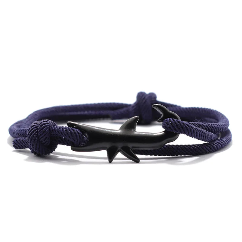 New Nautical Bracelet Men Black Shark Braslet Sliding Adjustable 3mm Milan Cord Chain Summer Beach Surfer Jewelry Accessories
