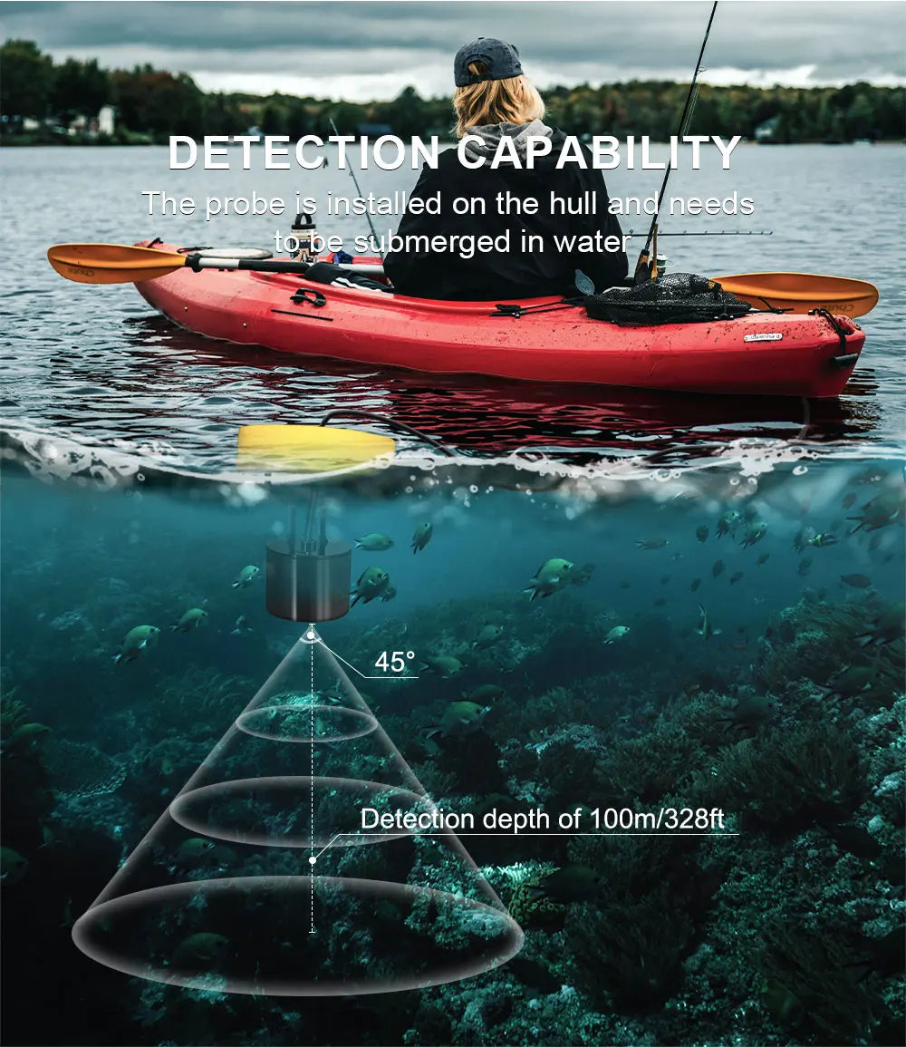 Portable Sonar Fish Detector FFC1108-1 - 100M Alarm 45° Coverage for Lake and Sea