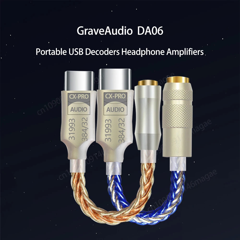 GraveAudio DA06 CX31993 HiFi USB DAC Type C To 3.5mm Headphone Amplifier Audio Decoder IEM AMP Mobile Phone Adapter