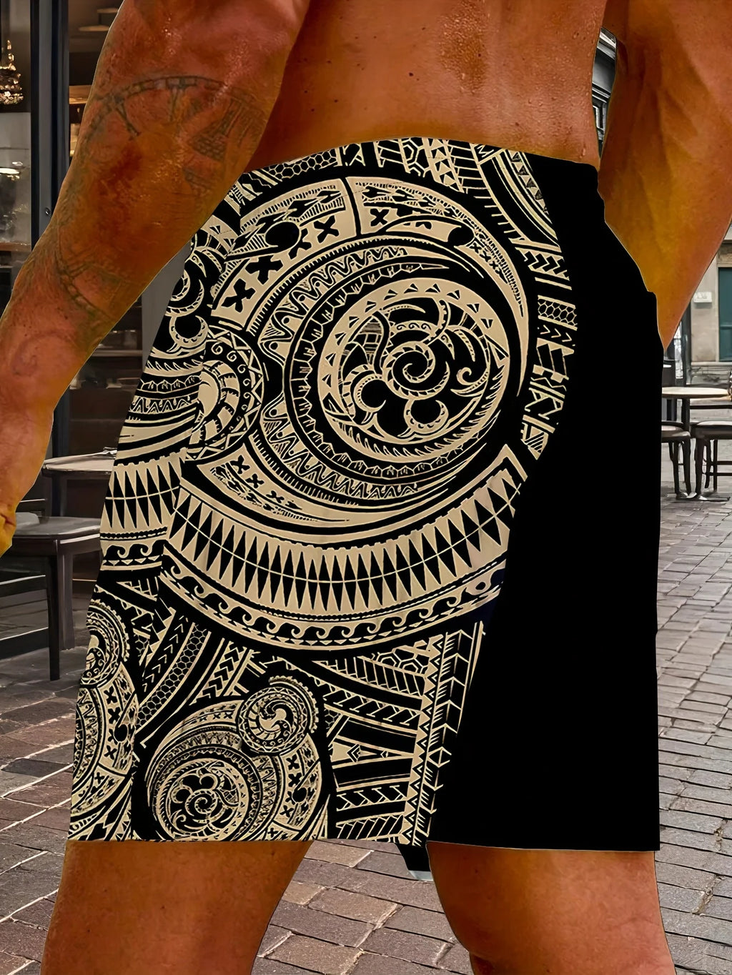 Ethnic Style Summer Men's Board Shorts  Retro Print Vacation Drawstring Swim Surf Shorts 3D Print Fashion Breathable Short Pants