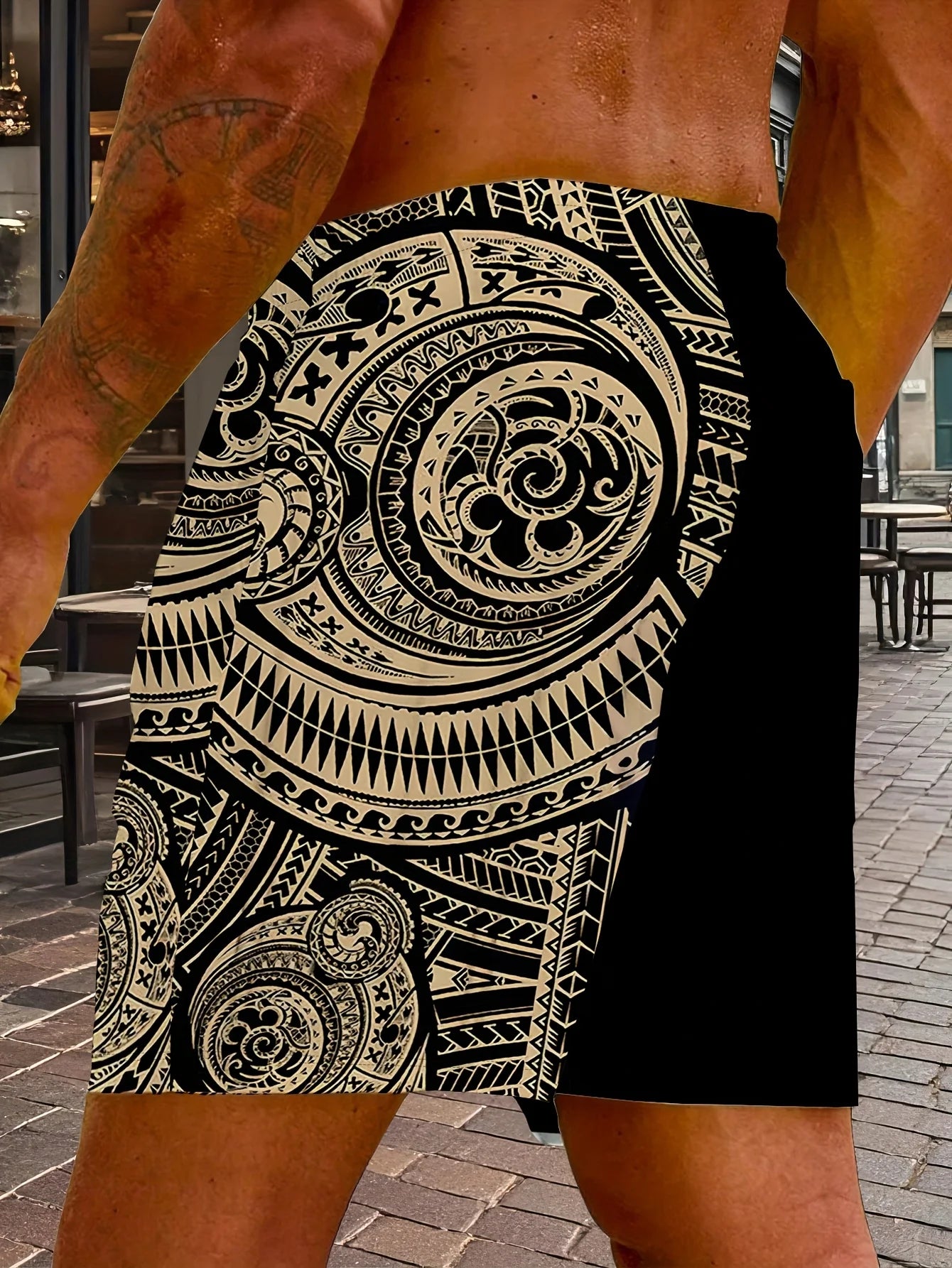 Ethnic Style Summer Men's Board Shorts  Retro Print Vacation Drawstring Swim Surf Shorts 3D Print Fashion Breathable Short Pants