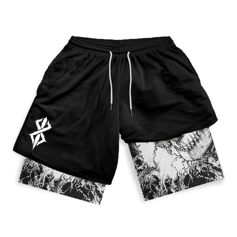Berserk Print 2 in 1 Running Shorts for Men Gym Workout Fitness Athletic Shorts with Pockets Summer Activewear Quick Dry Stretch