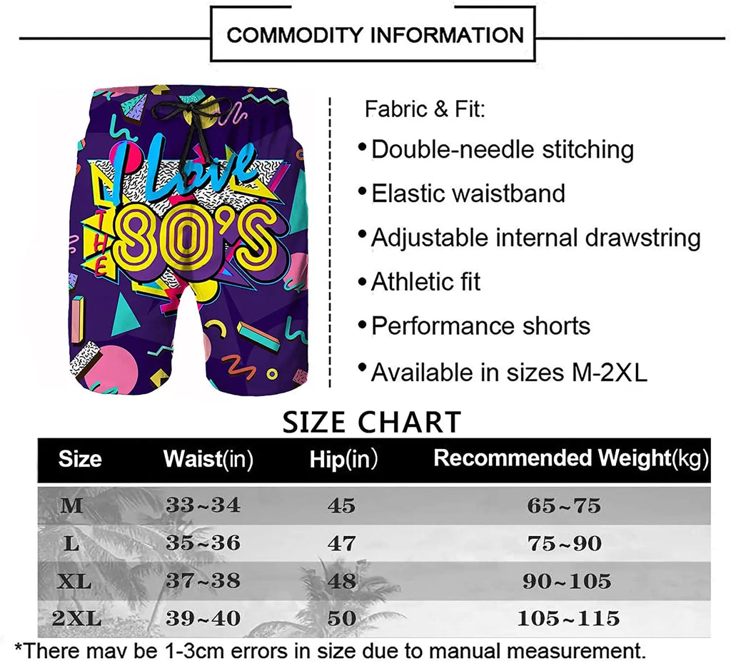 Funny Retro 80s 90s Icons Mens Swim Trunks Quick Dry Beach Board Shorts Summer Surf Boardshorts with Side Pockets High Quality