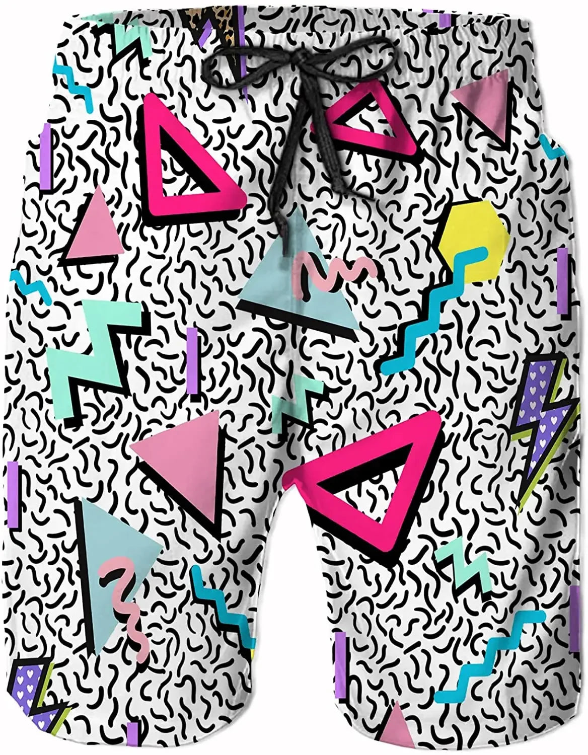 Funny Retro 80s 90s Icons Mens Swim Trunks Quick Dry Beach Board Shorts Summer Surf Boardshorts with Side Pockets High Quality