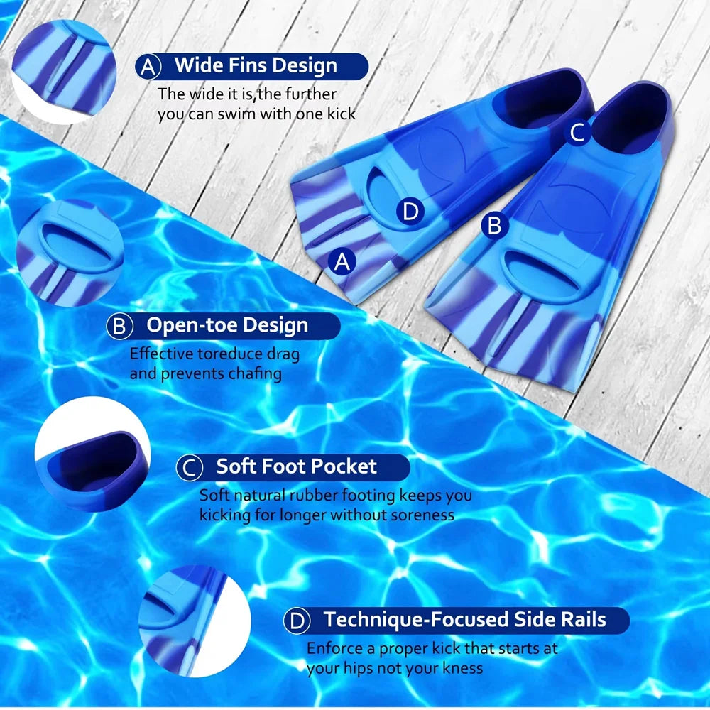 Silicone Swimming Flippers Snorkel Fins Short Frog Shoes Professional Training Breaststroke Scuba Diving Freesnorkel Men Women