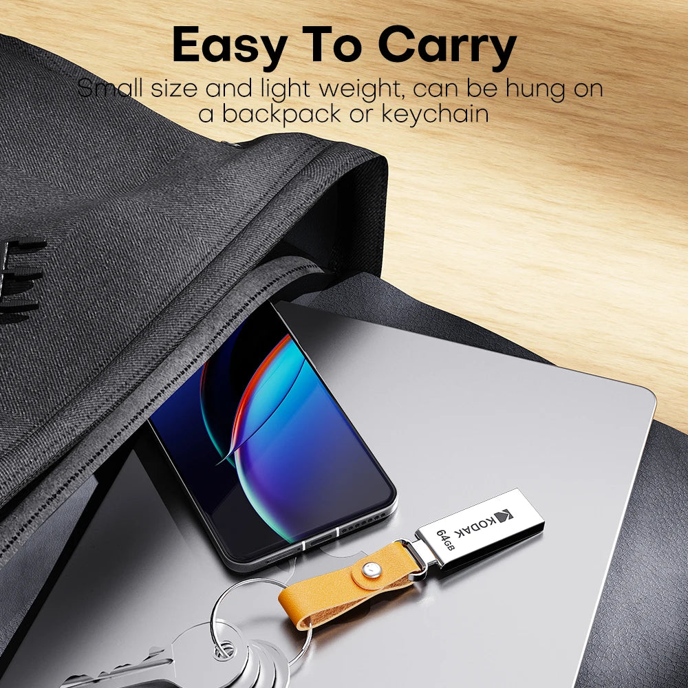 KODAK Mini USB Flash Drive USB Pendrive U Disk Memory Stick 128GB 64GB 32GB USB Storage Key for PC with Leather Band Gift
