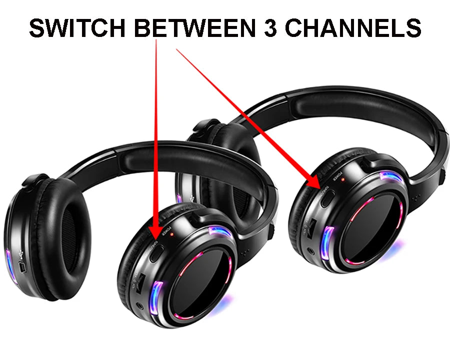 Professional Led Flashing Light Silent Disco Wireless Headphones- RF Wireless Headset for Quiet Party DJ Clubbing Party