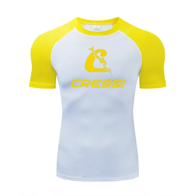 Men Surf Sunscreen Diving Suit Rash Protection t-Shirt Swimsuit Tight Short-Sleeved Swimming Floating UV Protection Diving Suit