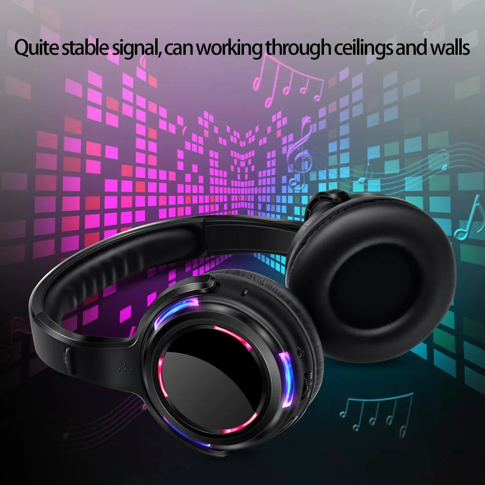 Professional Led Flashing Light Silent Disco Wireless Headphones- RF Wireless Headset for Quiet Party DJ Clubbing Party