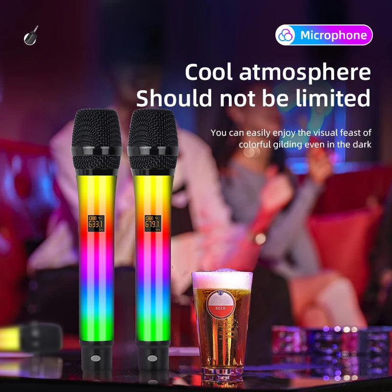Professional 2 Channel RGB Lights Dual Handheld Dynamic Wireless Microphone DJ System Mic For Singing Wedding DJ Party Speech