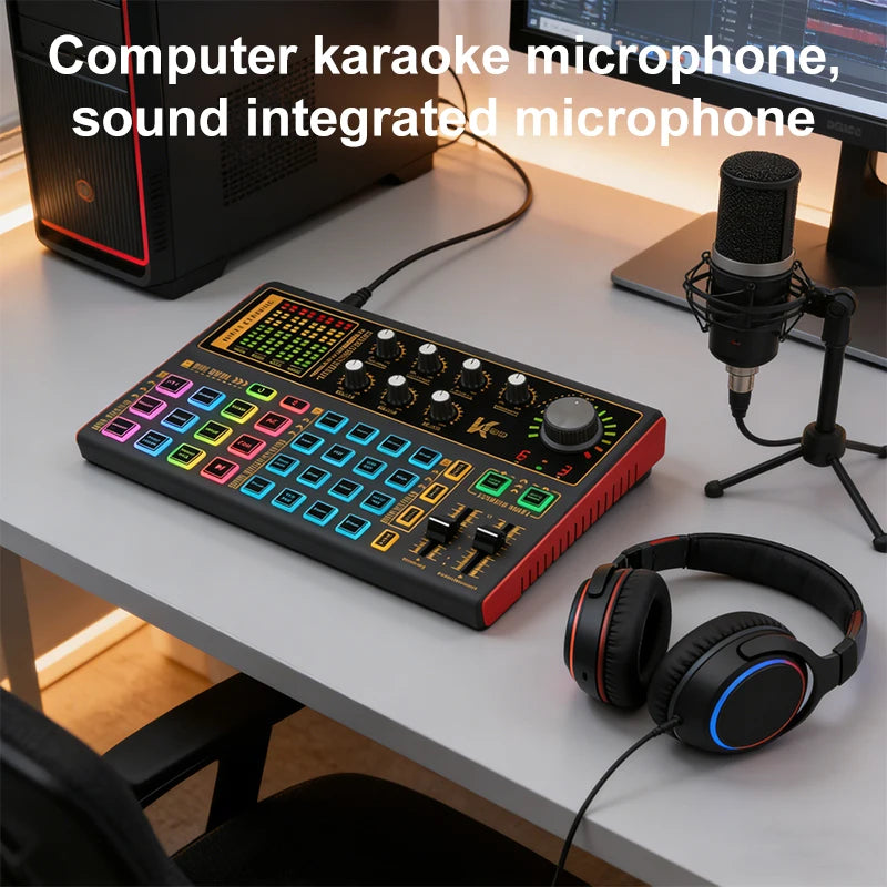 Portable device for computer and mobile live streaming, sound card, product promotion, and karaoke short videos