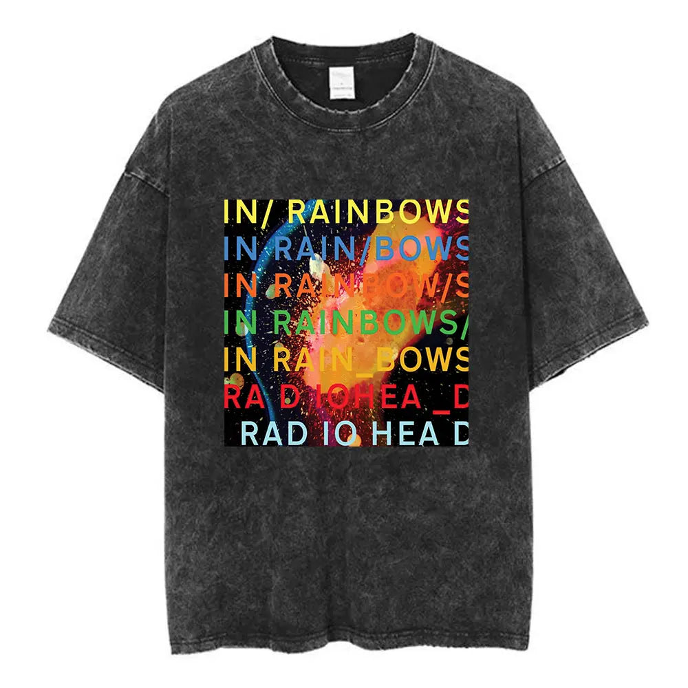 Ropa Hombre Radiohead Rock Band Washed Tshirt New Arrival Mens Clothes Tee Shirt Homme Graphic T-Shirts Men Tshirt for Men