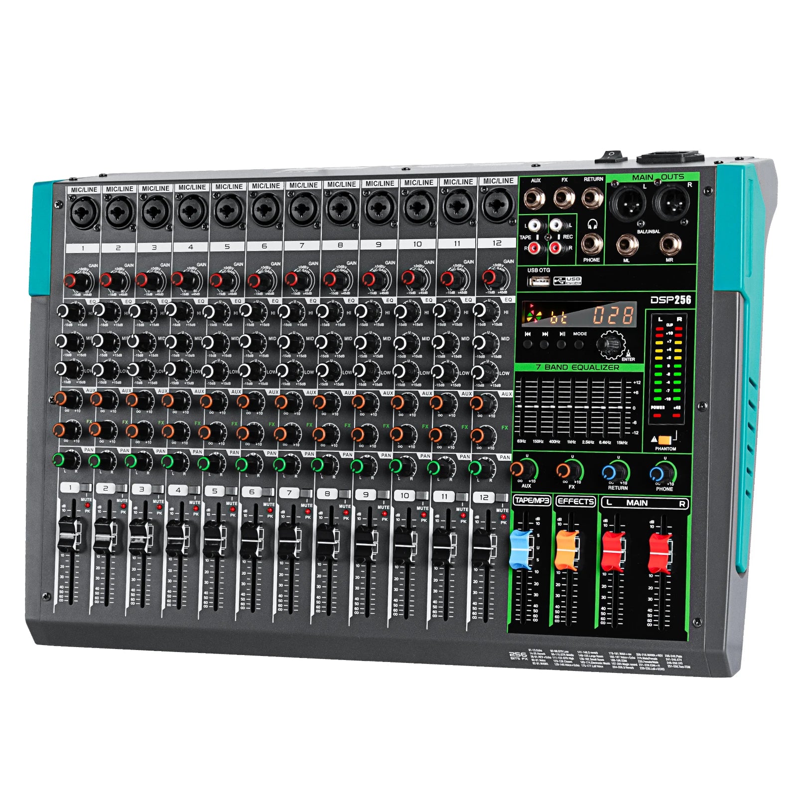Professional 12 Channel 99 DSP Audio Mixer DJ Controller Reverb Recording Mixing With Bluetooth For Recording Stage Performance
