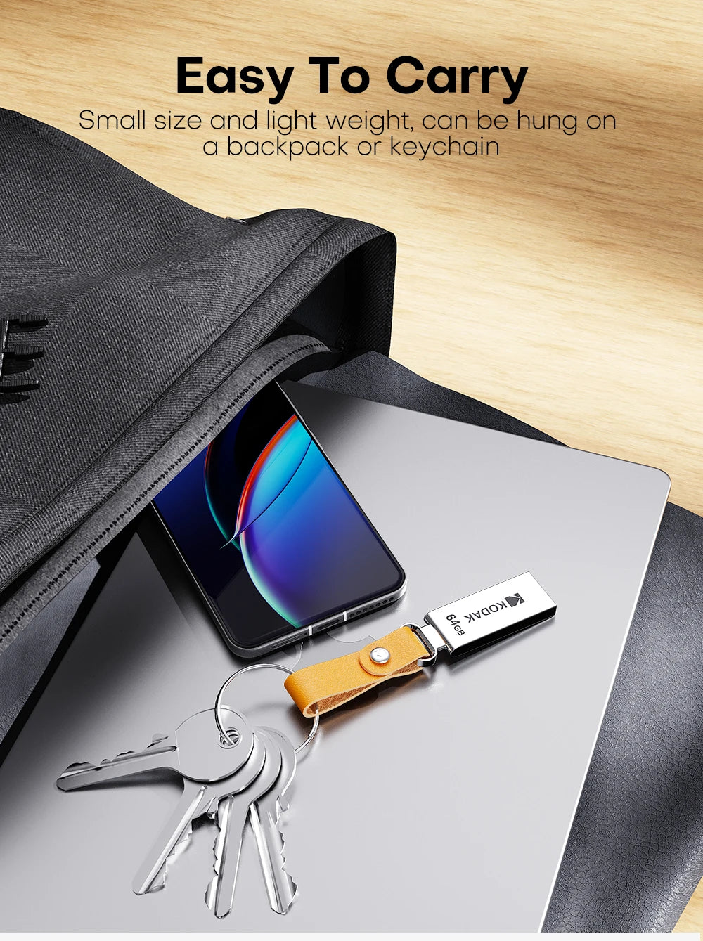 KODAK Mini USB Flash Drive USB Pendrive U Disk Memory Stick 128GB 64GB 32GB USB Storage Key for PC with Leather Band Gift