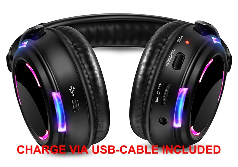 Professional Led Flashing Light Silent Disco Wireless Headphones- RF Wireless Headset for Quiet Party DJ Clubbing Party