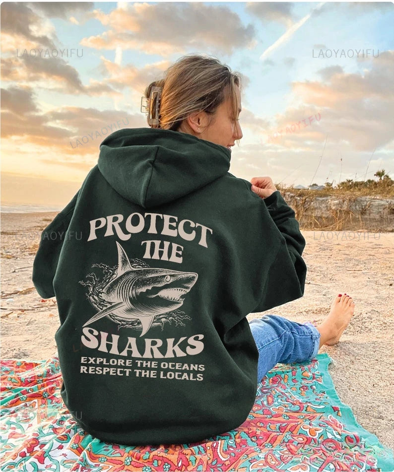 Protect The Sharks Shirt Shark Hoodie Shark Sweatshirt Surfing Hoodie Respect The Locals Pullover