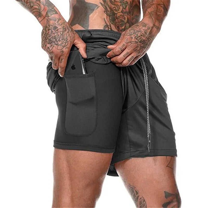 New Running Shorts Men Gym Sports Shorts 2 In 1 Quick Drying Workout Boxing Training Bottoms Fitness Jogging Short Pants Summer