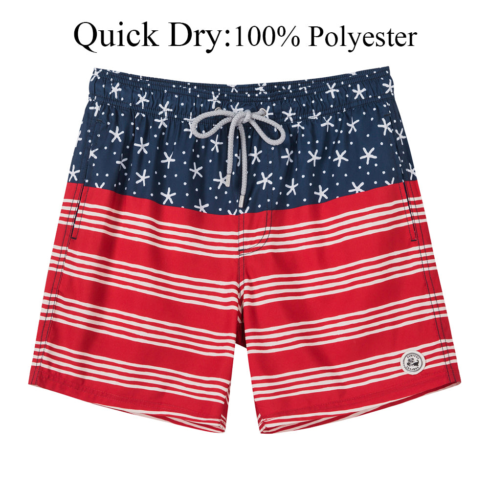 SURFCUZ Mens Swim Shorts Striped Quick Dry Beach Board Shorts with Mesh Lining Summer Male Swimwear Swimming Trunks for Men