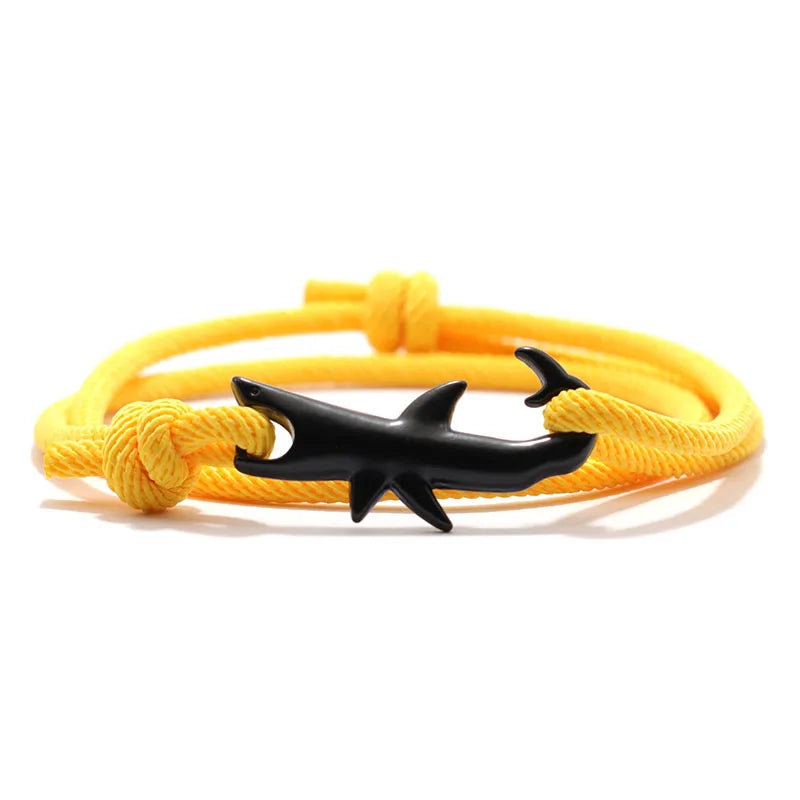 New Nautical Bracelet Men Black Shark Braslet Sliding Adjustable 3mm Milan Cord Chain Summer Beach Surfer Jewelry Accessories