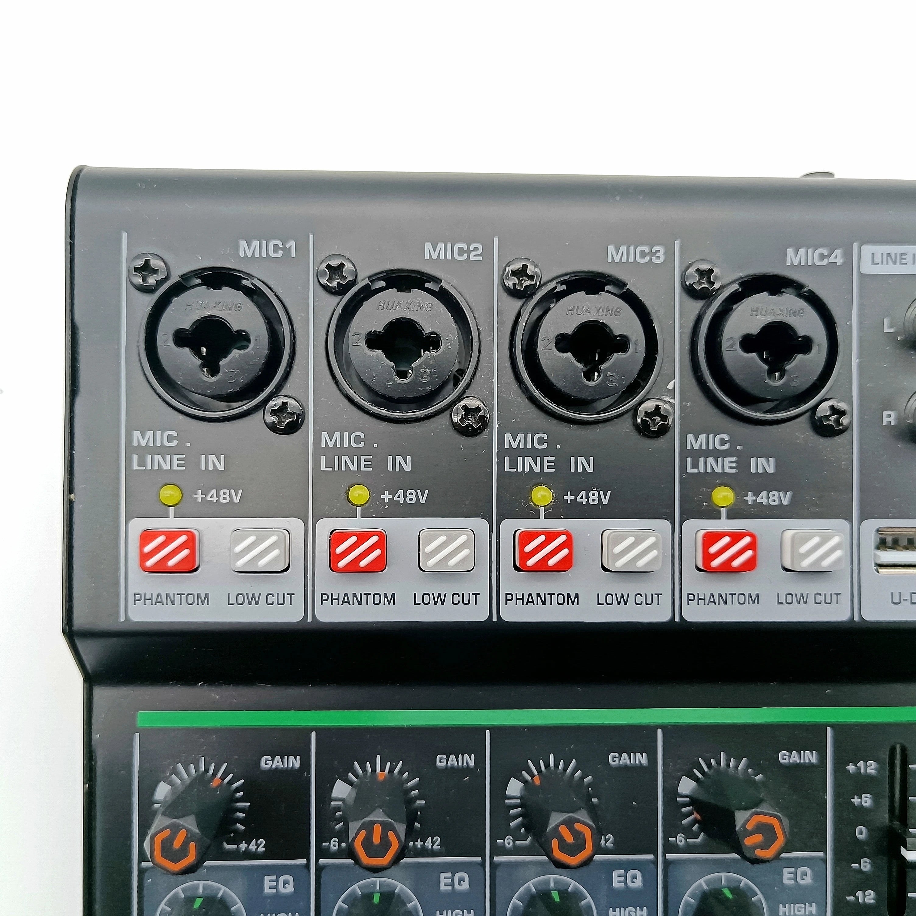 6 Channel Audio DJ Mixer Individual 48V Output 7 Band EQ 99 Effect USB Bluetooth Play Sound Mixing Console