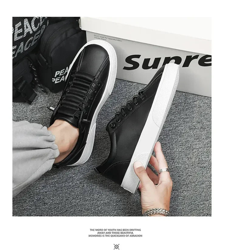 Men's Sneakers Casual Sports Shoes for Men Lightweight PU Leather Breathable Shoe Flat White Shoes Zapatillas Hombre