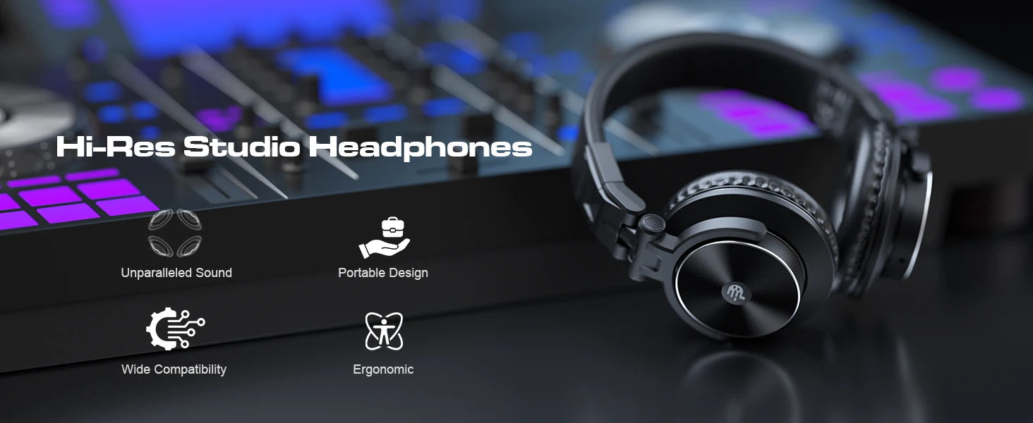 Studio Headphones DJ Headphones Professional 40kHz Hi-Res Stereo 3.5mm/6.35mm Audio Jack Wired Recording Headphone Audio Monitor