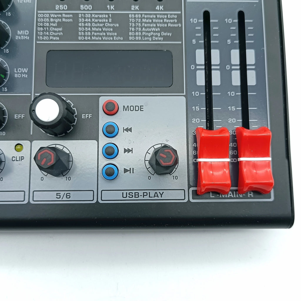 6 Channel Audio DJ Mixer Individual 48V Output 7 Band EQ 99 Effect USB Bluetooth Play Sound Mixing Console