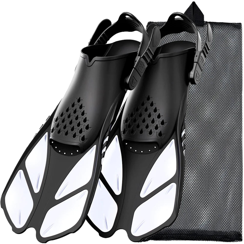 Snorkel Fins Swimming Flippers Adjustable Buckles Short Silicone Scuba Diving Shoes Open Heel Travel Size Adult Men Womens