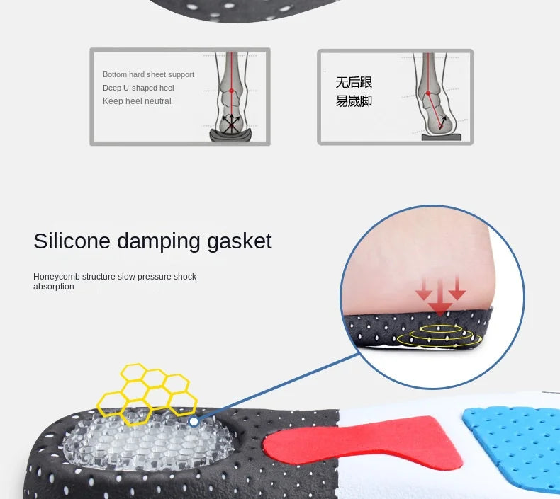 Men's and Women's Sports Shoes, Basketball Insoles, Sweat Absorbing, Breathable, Comfortable and Shock-absorbing Silicone Pads