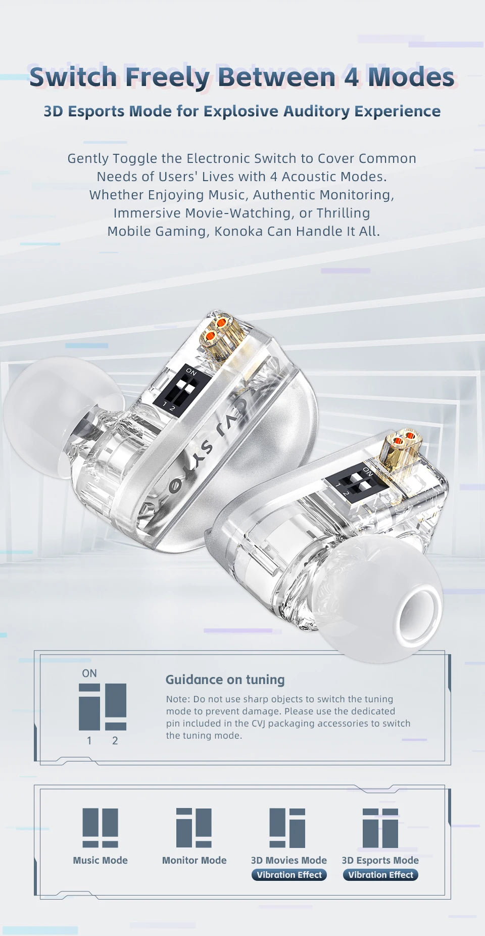 CVJ Konoka In-Ear Earphone With 3D Hifi Triple Hybrid (1DD + 1BA + 1Vibration Driver) Wired DJ Monitors Tuning Switch Headset