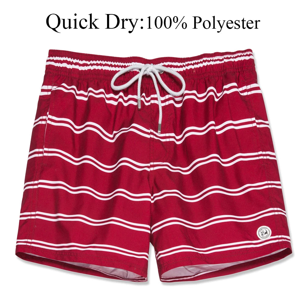 SURFCUZ Mens Swim Shorts Striped Quick Dry Beach Board Shorts with Mesh Lining Summer Male Swimwear Swimming Trunks for Men