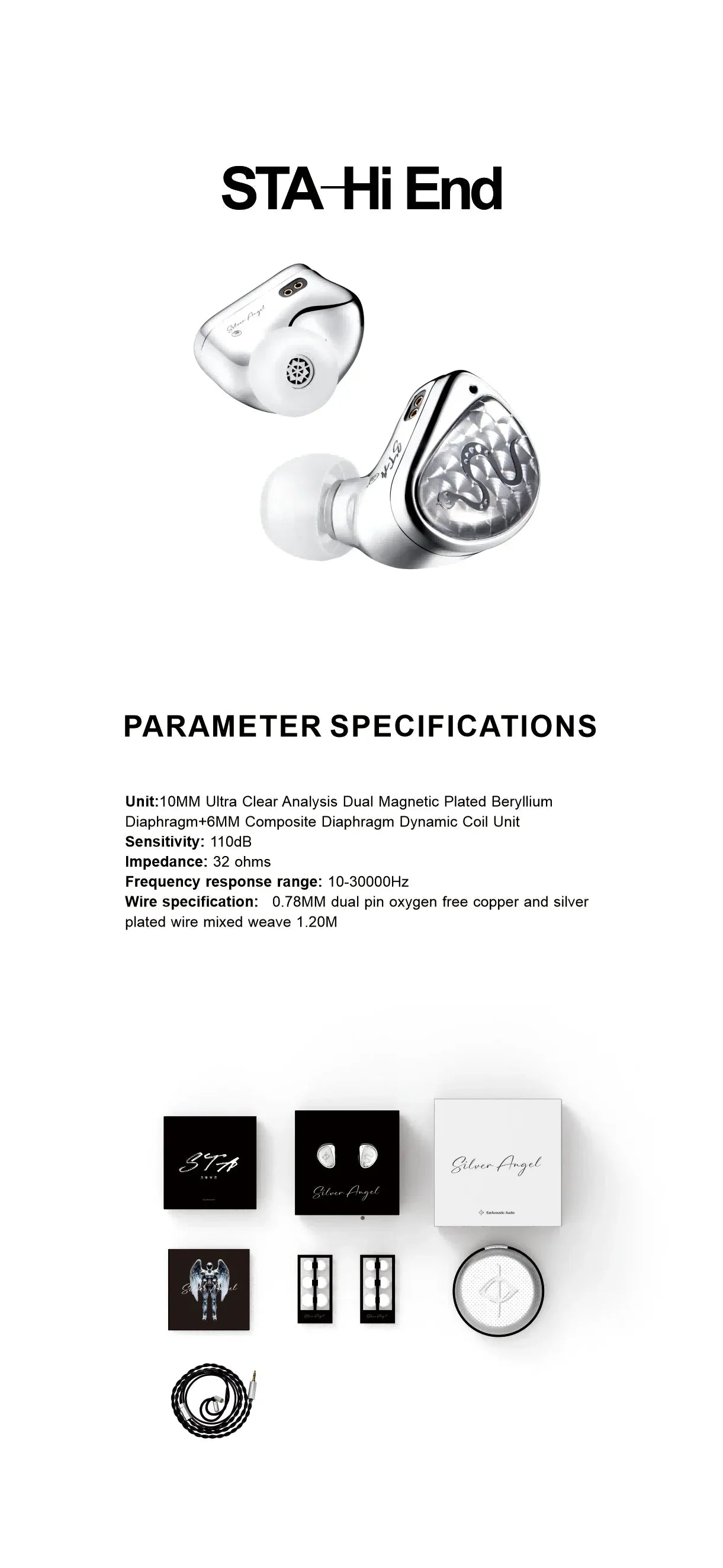 EarAcoustic Audio STA-Hi End IEM Wired HiFi in-ear Earphones 10mm Dual-Magnet Beryllium Driver &amp; 6mm Composite Diaphragm Monitor