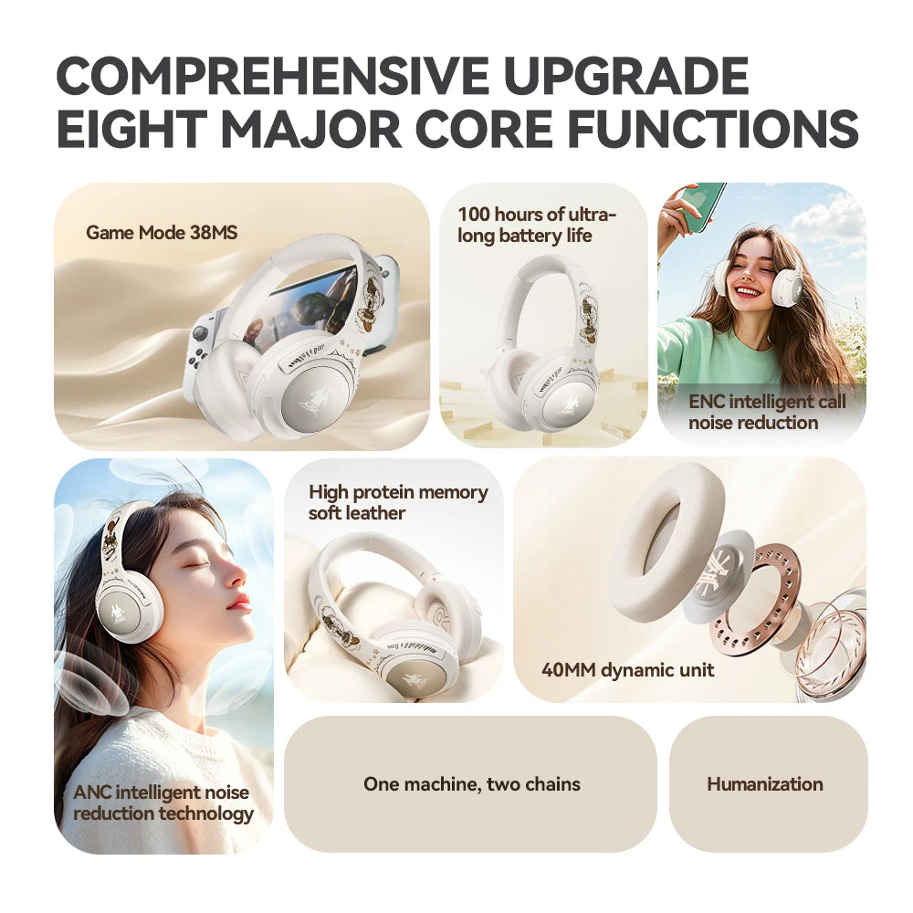 Girls Active Noise Cancelling Wireless Bluetooth Over-Ear Headphones, Memory Foam Ear Cups,100H Playtime,Kids Headset with Mic