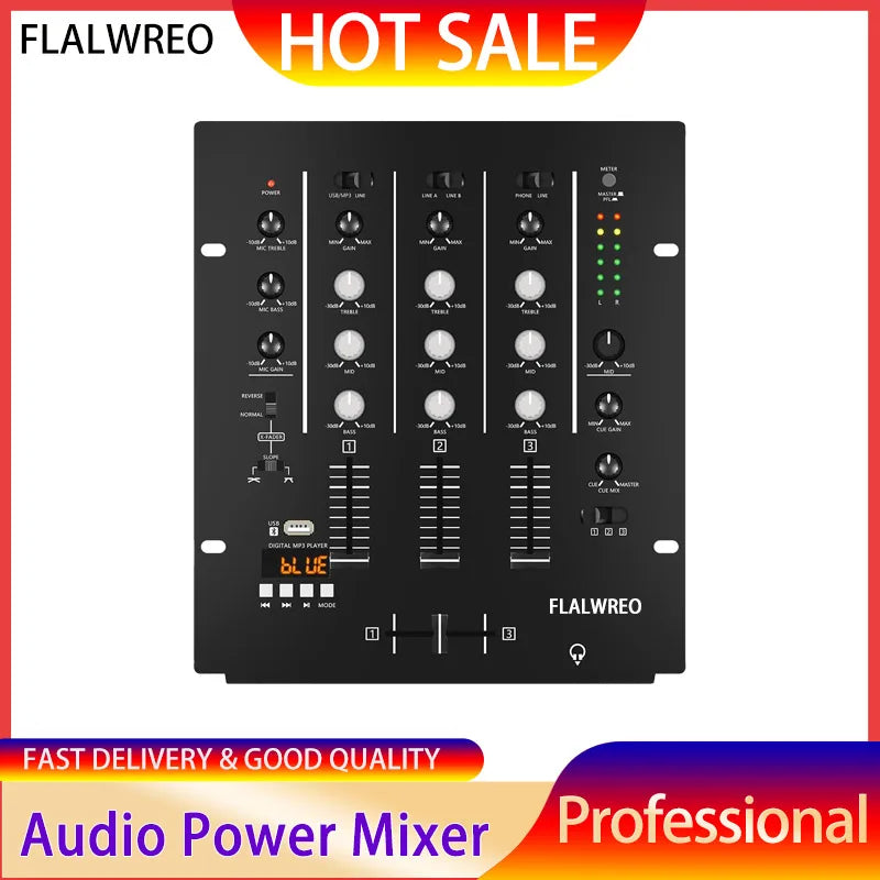 DM4 Professional 3-Channel DJ Mixer Console Metal Home Amplifier for Bar Party Concert Music Control Home Use