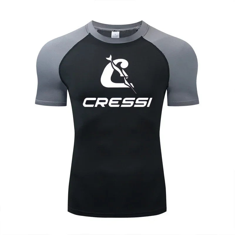 Men Surf Sunscreen Diving Suit Rash Protection t-Shirt Swimsuit Tight Short-Sleeved Swimming Floating UV Protection Diving Suit