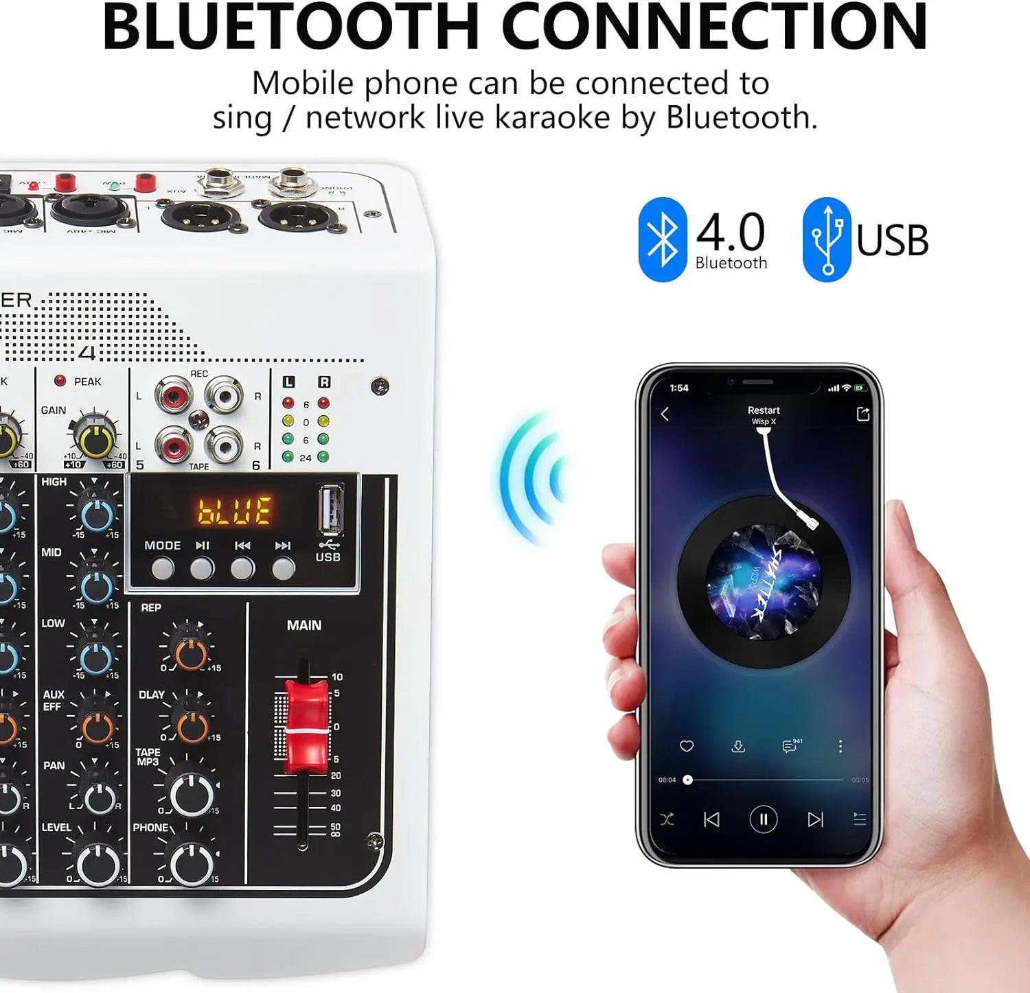 Audio Mixer 6 Channel DJ Mixer Sound Board Console with USB MP3 Bluetooth Input 48V For Live Performance Home Stage Karaoke