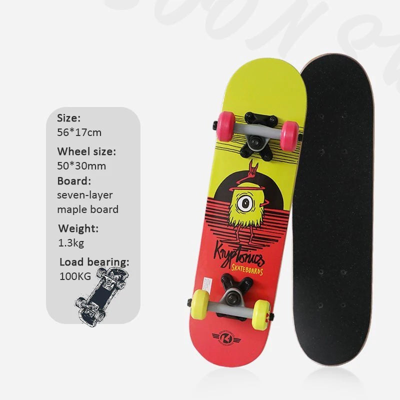 56cm Mini Skateboard Portable Maple Longboard Cartoon Wear-resistant Children Beginner Skateboard Scooter Toy Teenager Gift